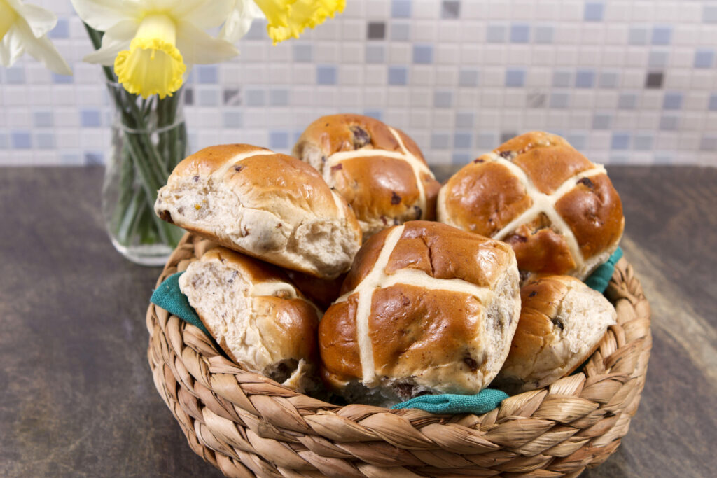 Traditional British hot cross buns